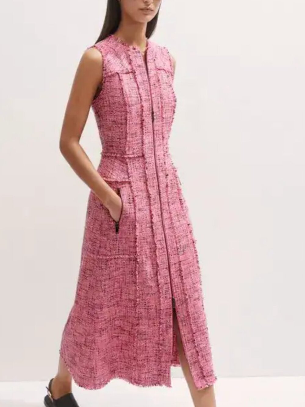 Me + Em textured italian cotton tweed pink midi dress US12 NWT
